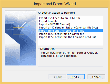 Outlook import from file