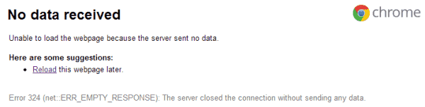 Chrome No Data Received error