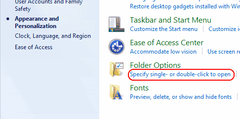 Win7 Folder options to single click