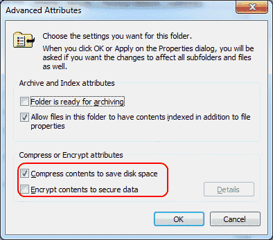 Windows file encryption and compression settings
