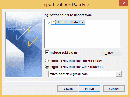 Outlook export finish