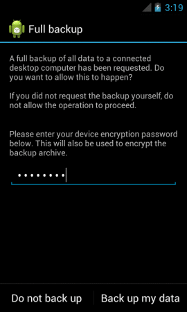 Android Backup Screen
