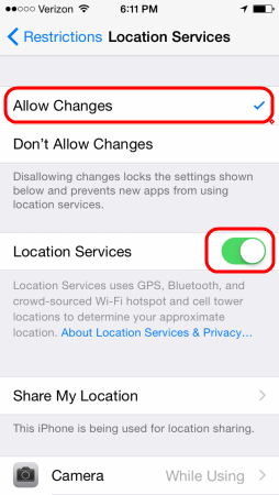 iOS Location Services Restrictions