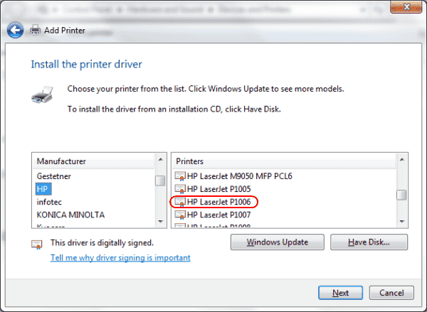 Can T Install Hp Laserjet P1006 In Windows 7