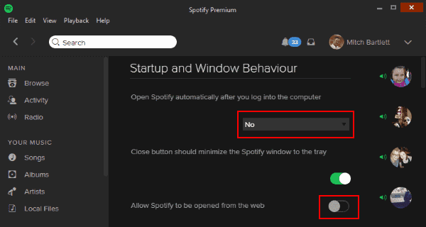 settings on web spotify