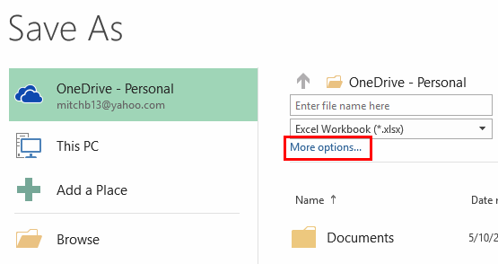 Excel 2016 More Options