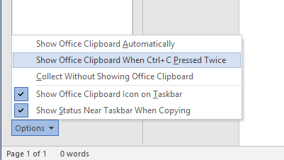 Word 2016 Clipboard Selections