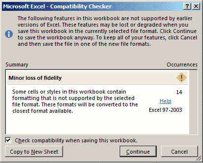 Excel Compatibility Checker Dialog