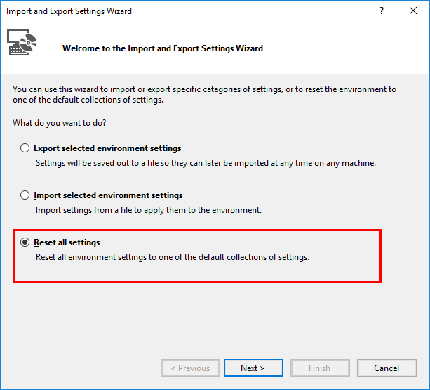 Visual Studio: Reset All Settings - Technipages