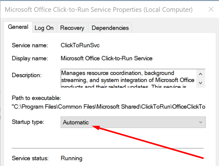 microsoft office click to run service disable