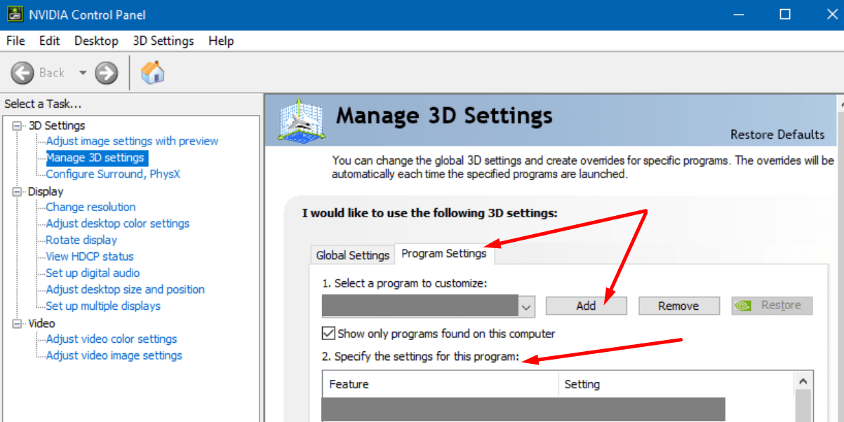 nvidia manage 3d settings