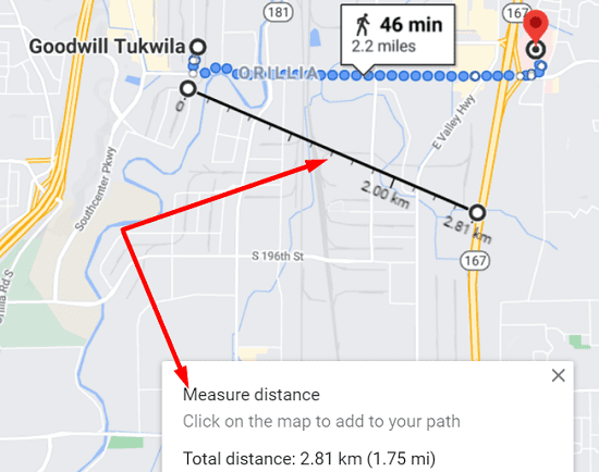 distance between two points google maps