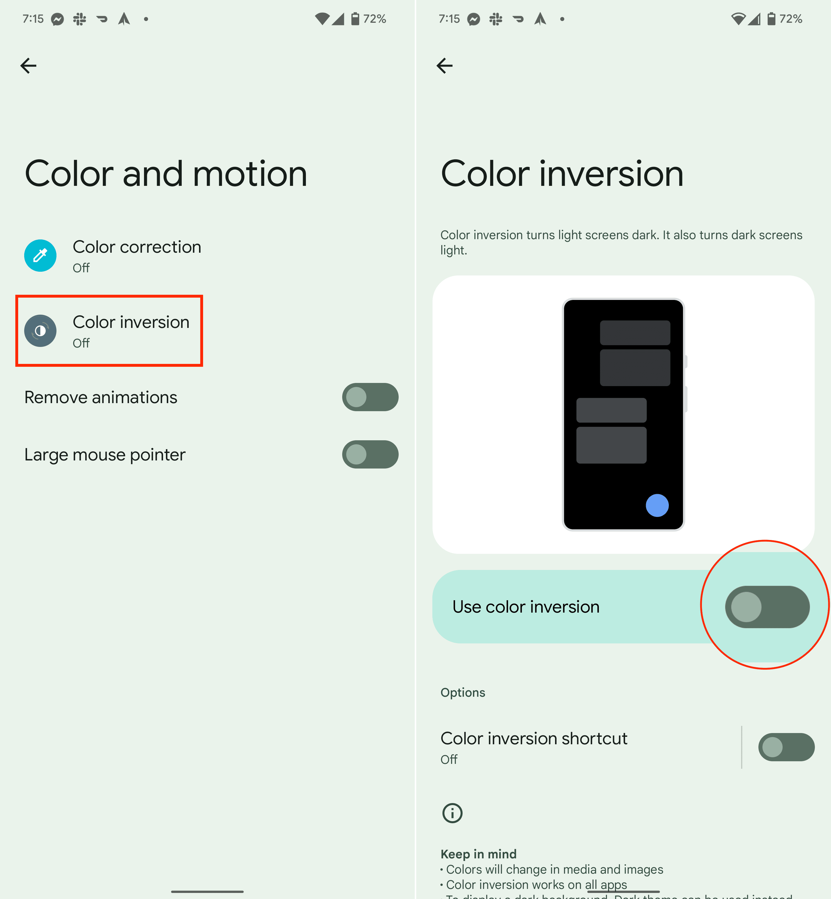 How to turn off colour inversion or negative colours on my Xperia